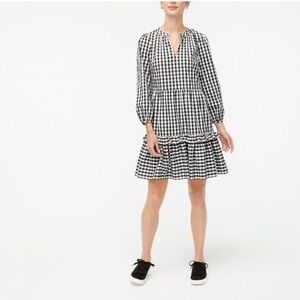 J. Crew Gingham Cotton poplin tiered ruffle mini dress medium